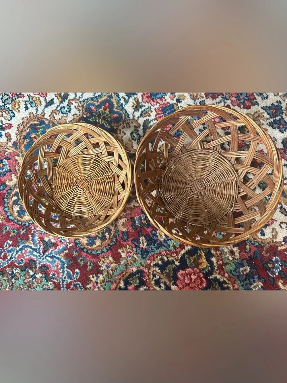 Vintage set of Two Woven Rattan/wicker Decorative Baskets